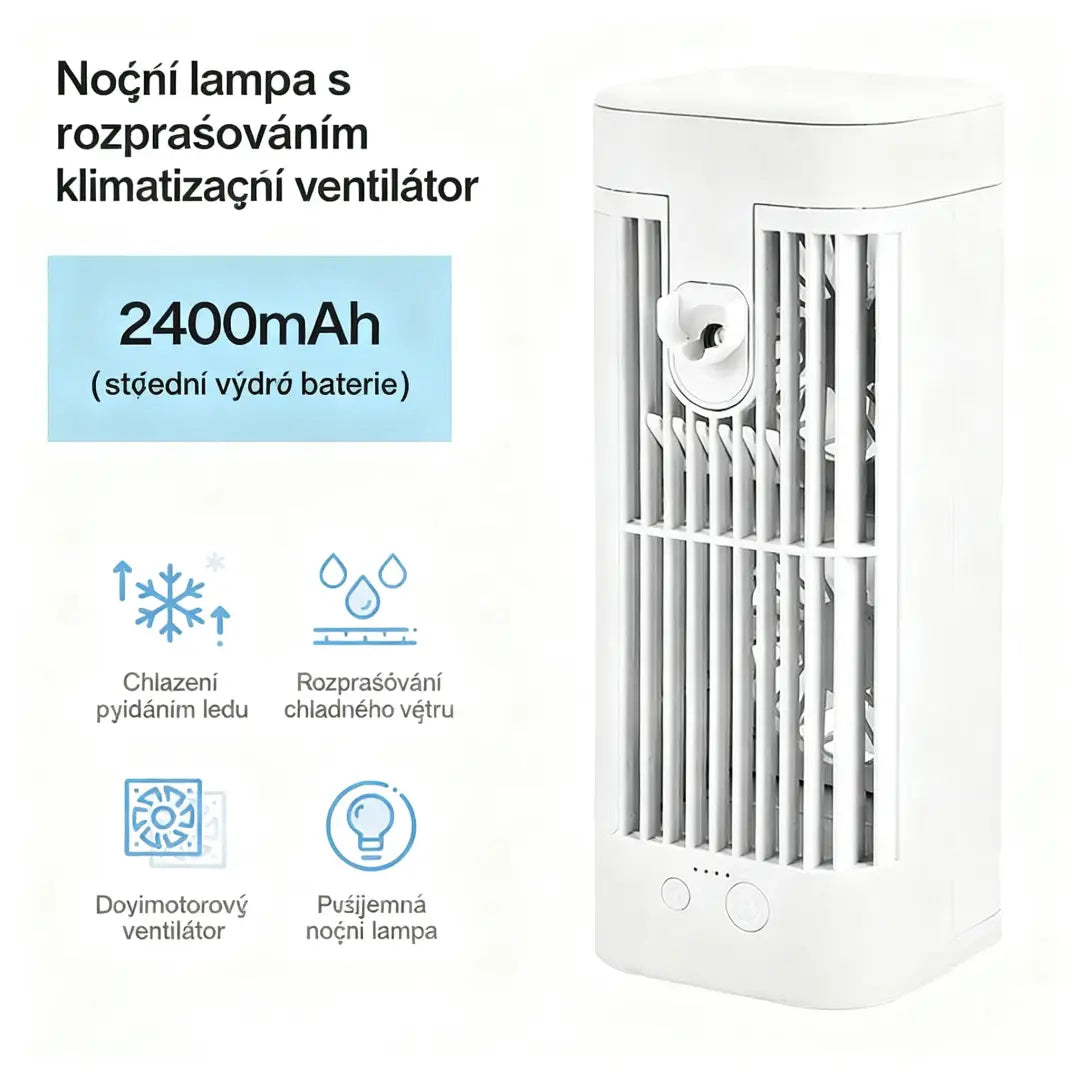❄️ USB Stolní Ochlazovač Vzduchu s Rozprašovačem a LED Nočním Světlem – Možnost Přidání Ledu pro Okamžité Ochlazení