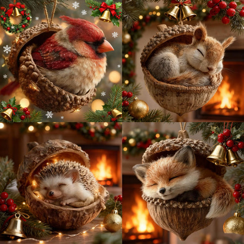 🎁❤️Roztomilá lesní zvířátka – ozdoby z žaludů pro útulné lesní Vánoce, nejnovější trendy vánočních stromků, která hlídají váš vánoční stromek!