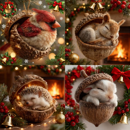 🎁❤️Roztomilá lesní zvířátka – ozdoby z žaludů pro útulné lesní Vánoce, nejnovější trendy vánočních stromků, která hlídají váš vánoční stromek!