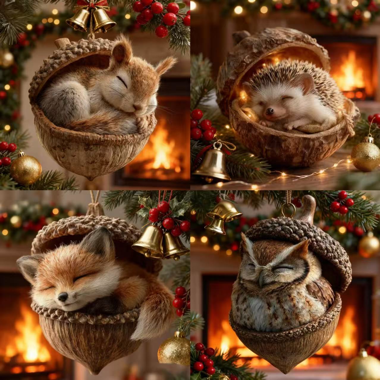 🎁❤️Roztomilá lesní zvířátka – ozdoby z žaludů pro útulné lesní Vánoce, nejnovější trendy vánočních stromků, která hlídají váš vánoční stromek!