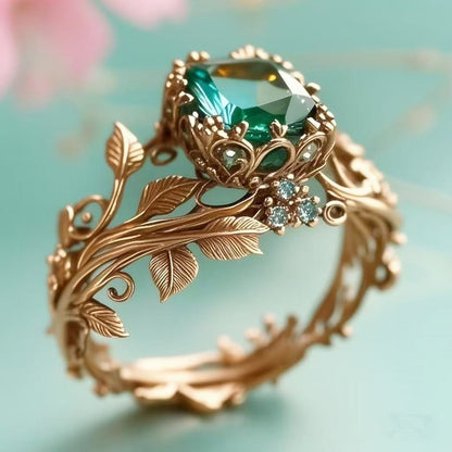 Prsten s přírodním zeleným krystalem – vintage design, dokonalý dárek k Vánocům.✨✨