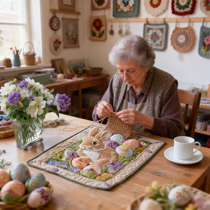 [🎉 Exkluzivně pro členy ]Velikonoční radost – Potištěná a prošívaná prostírka 🐰🌸