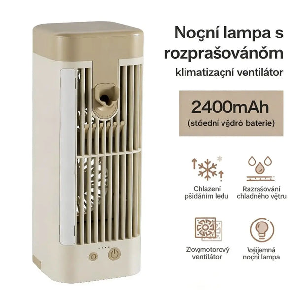 ❄️ USB Stolní Ochlazovač Vzduchu s Rozprašovačem a LED Nočním Světlem – Možnost Přidání Ledu pro Okamžité Ochlazení